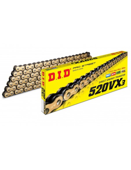 CADENA DID 520 VX3 ORO-NEGRO 112 ESLABONES CIERRE REMACHE