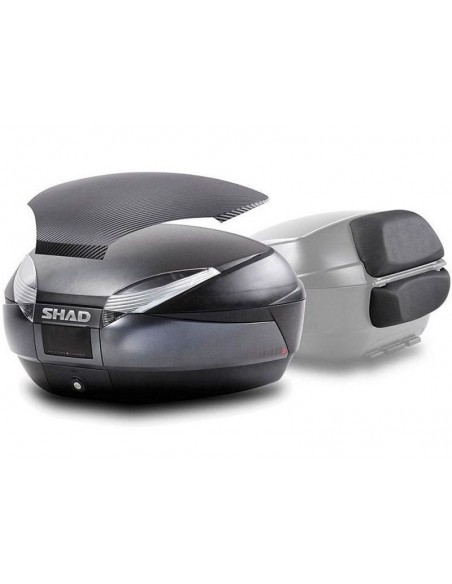 MALETA SHAD SH48 NEGRO GRIS CON TAPA DE CARBONO Y RESPALDO