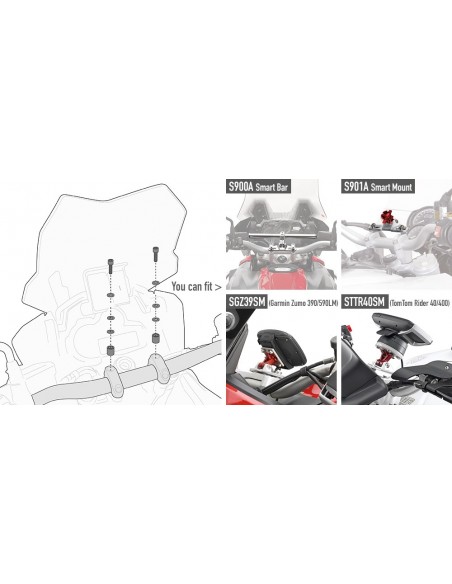 GIVI 06SKIT – Kit tornillería especifíco para montar el Smart Bar S900A, o el Smart Mount S901A En el S901 se puede montar los