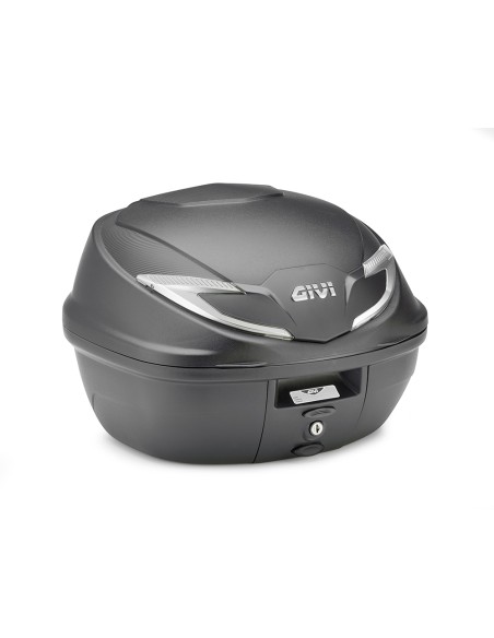 MALETA MONOLOCK® 39 L. NEGRO CON CATADIOPTRICOS PINTADOS INTERIORMENTE DE COLOR PLATEADO.