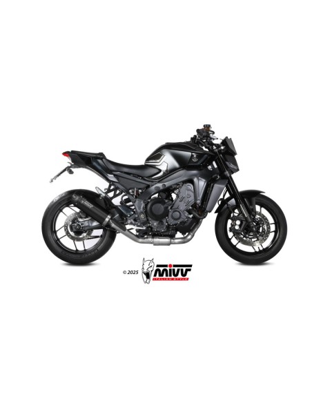 Mivv Full system 3x1 AK-1 Black con tapa de carbono Yamaha MT-09 / SP / FZ-09 2024-2025 / R9 2025