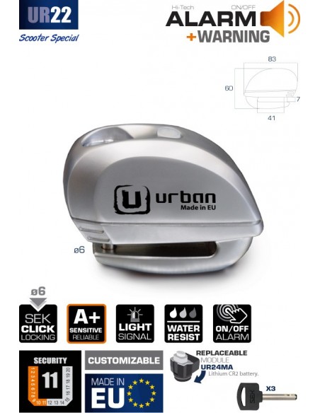 URBAN UR22 PARA DISCO CON ALARMA
