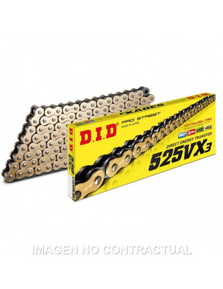CADENADID 525 VX3 X 122 DORADA Y NEGRA CON RETENES