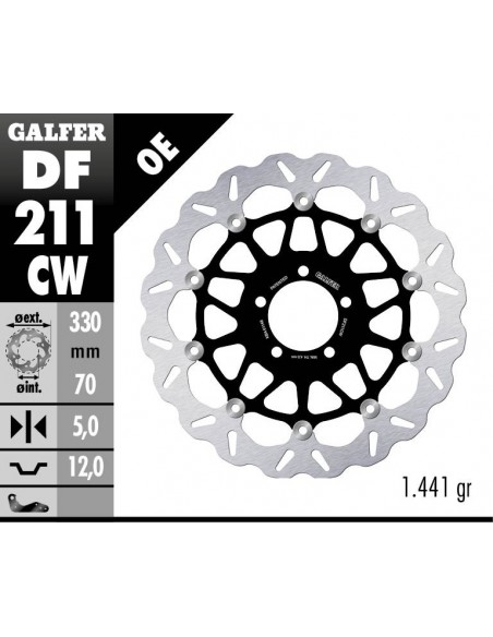 DISCO FRENO WAVE FLOATING COMPLETE (C. ALU.) 330X5MM DF211CW