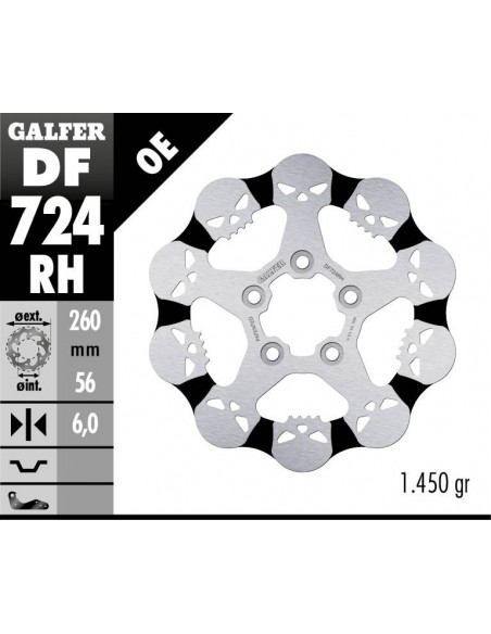 DISCO FRENO WAVE SKULL DESIGN FIXED 260X6MM DF724RH