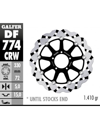 DISCO FRENO WAVE FLOATING GROOVED (C. ALU.) 330X5MM DF774CRW