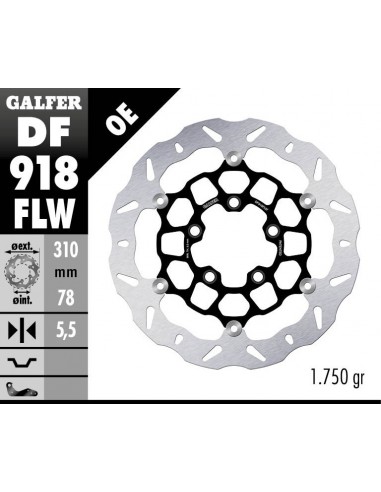 DISCO FRENO WAVE FLOATING (C. STEEL) 310X5,5MM DF918FLW