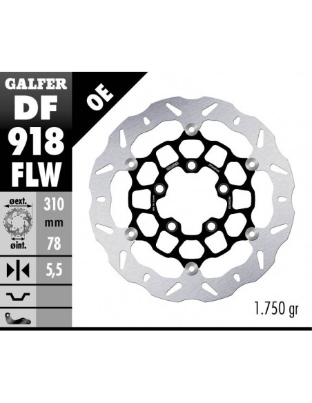 DISCO FRENO WAVE FLOATING (C. STEEL) 310X5,5MM DF918FLW